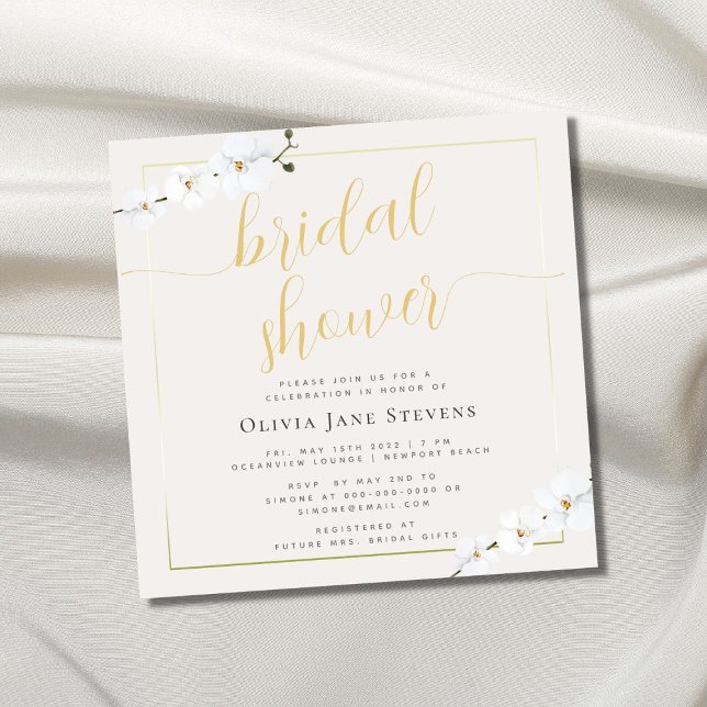 Modern Classic Gold Frame Orchids Bridal Shower Invitation (Creator Uploaded)