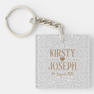 Modern Classic Gold Wedding elegant Pattern Key Ring