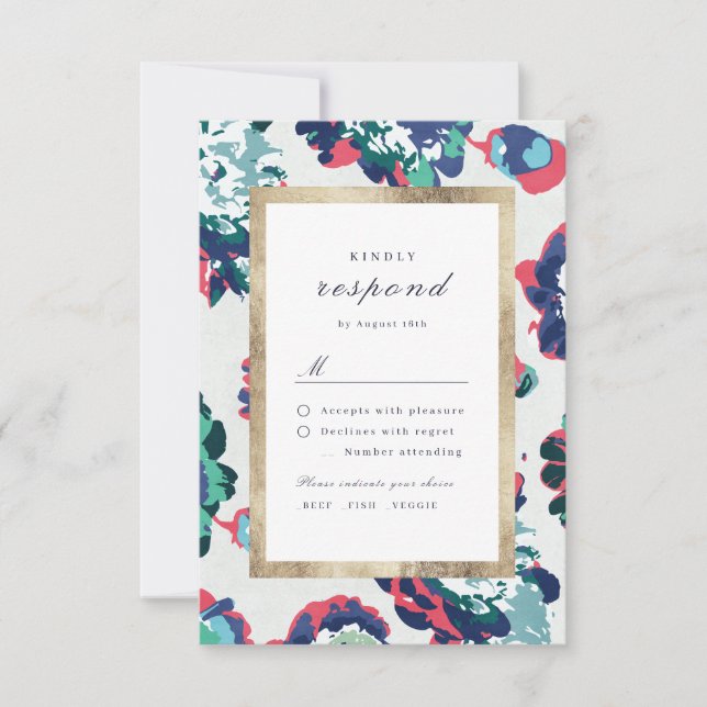 Modern classic green abstract floral wedding RSVP (Front)