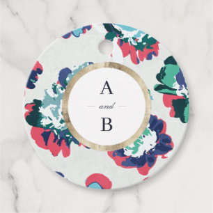 Modern classic green gold abstract floral monogram favour tags