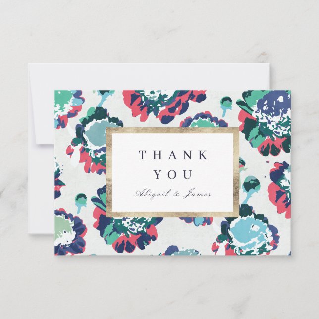Modern classic green gold abstract floral thank you card (Front)