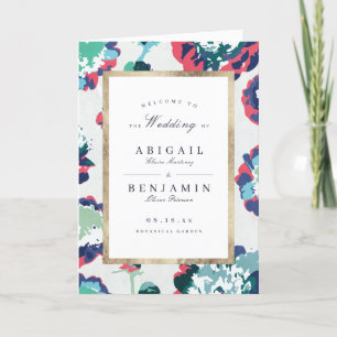 Modern classic green gold abstract floral wedding programme