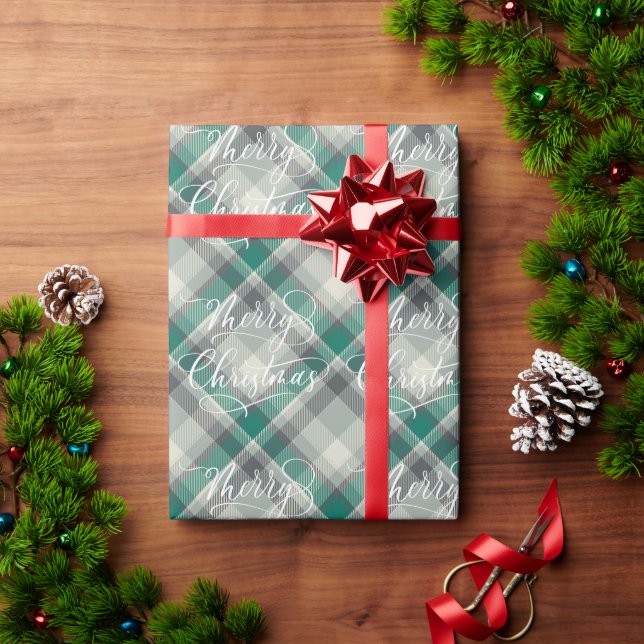 Modern Classic Green Plaid Merry Christmas Holiday Wrapping Paper (Holiday Gift)