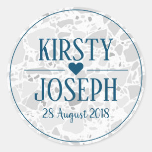 Modern Classic Grey Terrazzo Blue Wedding Sticker