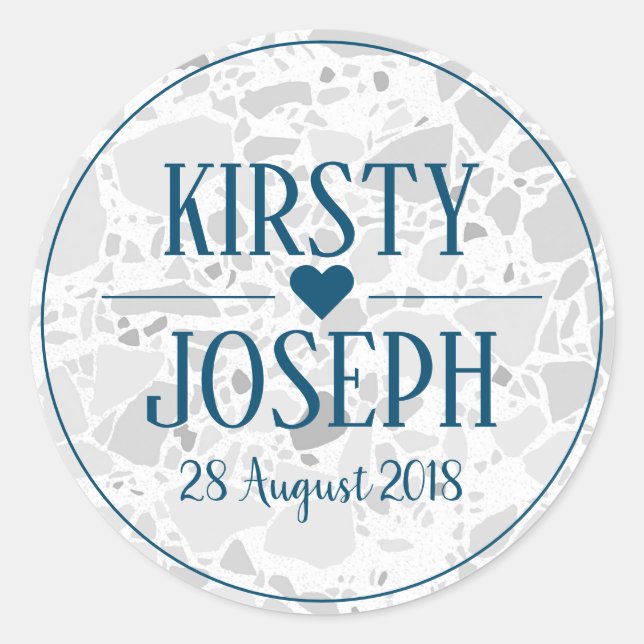 Modern Classic Grey Terrazzo Blue Wedding Sticker (Front)