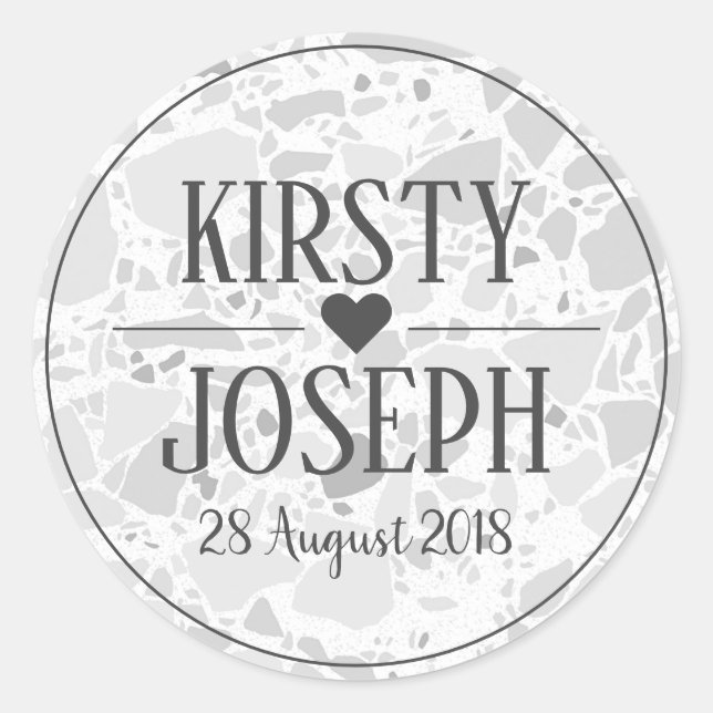 Modern Classic Grey Terrazzo Wedding Sticker (Front)