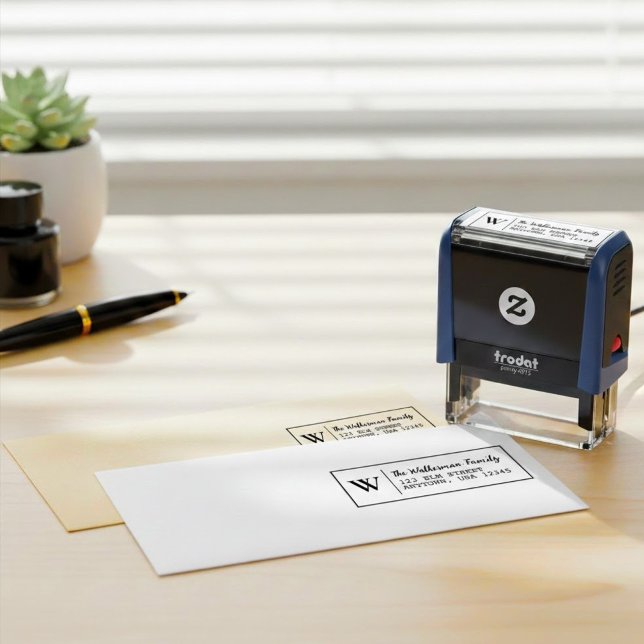 Modern Classic Initial Monogram Return Address Self-inking Stamp (professional business address stamp, custom single initial stamper)