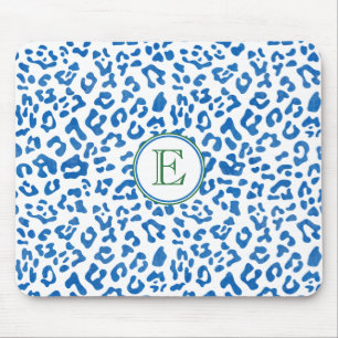 Modern Classic Ladies Blue Leopard Print Monogram Mouse Mat