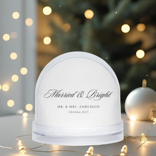 Modern Classic Married and Bright Newlywed Gift Snowglobe