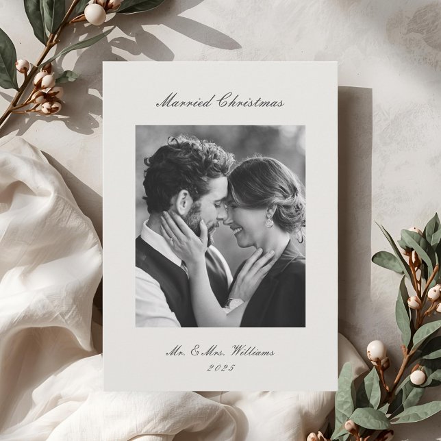Modern Classic Married Christmas Newlywed Holiday Card (Creator Uploaded)