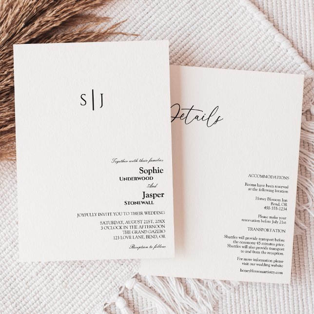 Modern Classic Monogram Details All In One Wedding Invitation (Creator Uploaded)