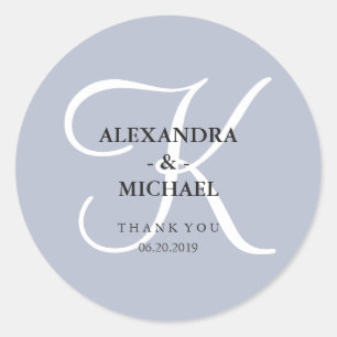 Modern Classic Monogram   Dusty Blue Thank You Classic Round Sticker