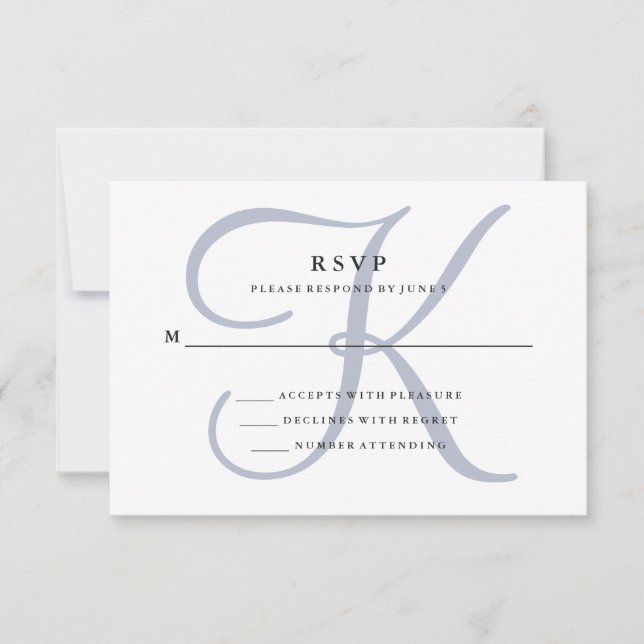 Modern Classic Monogram | Dusty Blue Wedding RSVP Card (Front)