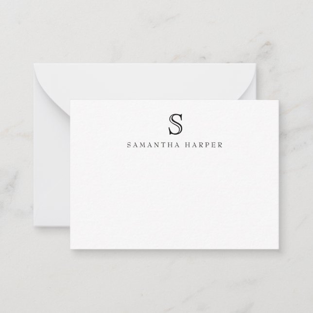 Modern Classic Monogram Initial Note Card (Front)