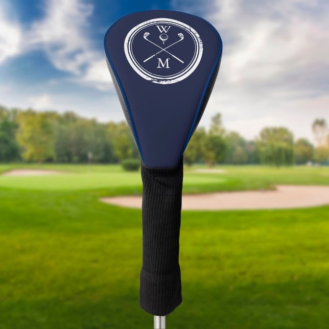 Modern Classic Monogram Initials Navy Blue Golf Head Cover (Creator Uploaded)