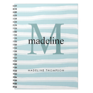 Modern Classic Monogram Mint Green Stripes Initial Notebook
