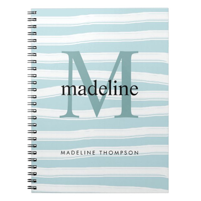 Modern Classic Monogram Mint Green Stripes Initial Notebook (Front)