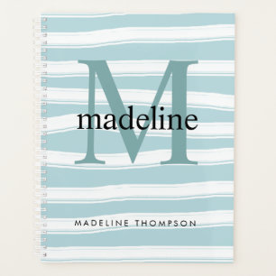 Modern Classic Monogram Mint Green Stripes Initial Planner