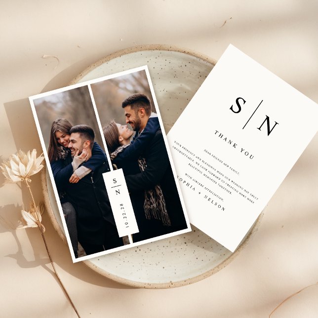 Modern Classic Monogram Photo Wedding Thank You Card (Creator Uploaded)