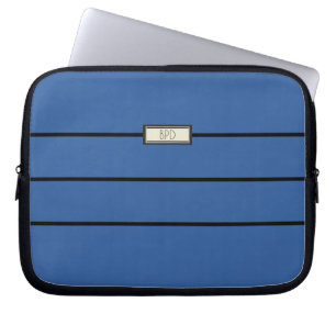 Modern Classic Monogrammed Initials Blue Black Laptop Sleeve