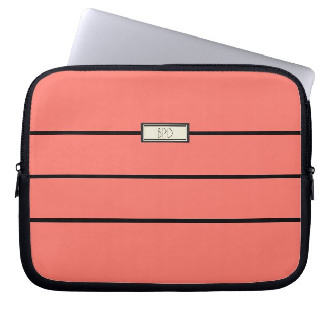 Modern Classic Monogrammed Initials Stylish Coral Laptop Sleeve (Front)