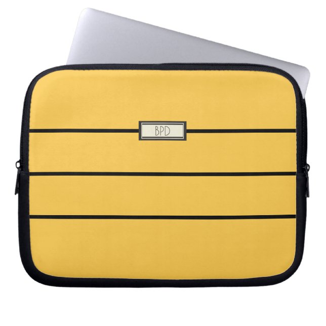 Modern Classic Monogrammed Initials Stylish Yellow Laptop Sleeve (Front)