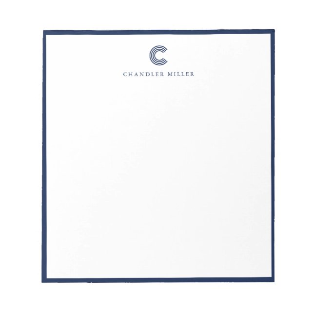 Modern Classic Navy Blue Border Custom Stationery Notepad (Front)