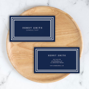 Modern Classic Navy Blue with White Borders Business Card