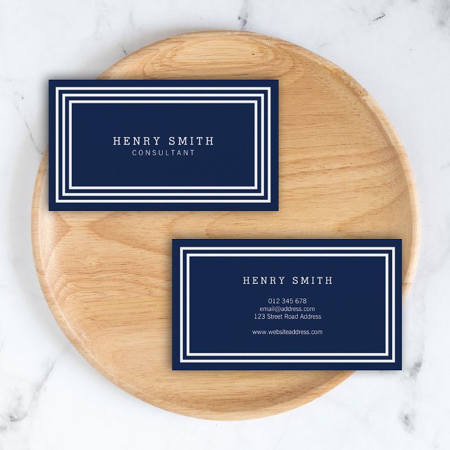 Modern Classic Navy Blue with White Borders Business Card (Creator Uploaded)