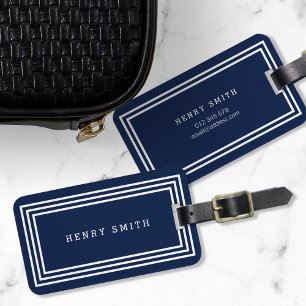 Modern Classic Navy Blue with White Borders Luggage Tag