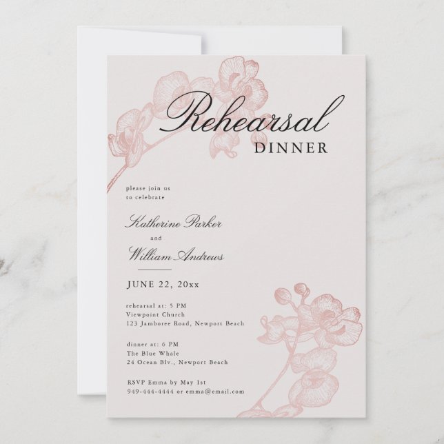 Modern Classic Orchid Wreath 2 Rehearsal Dinner Invitation (Front)
