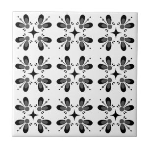 Modern classic pattern l Black floral l White Tile