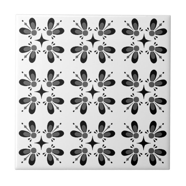 Modern classic pattern l Black floral l White Tile (Front)