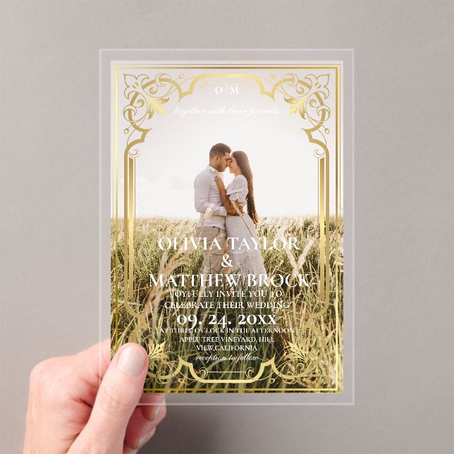 Modern Classic Photo Wedding  Acrylic Invitations (Insitu (Handheld))