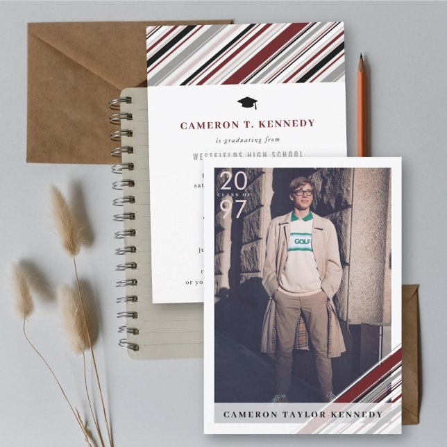 Modern Classic Pin Stripes Photo Graduation Party Invitation (Modern Classic Preppy Pin Stripes Photo Graduation Party Invitation @ zazzle.com/color_therapy)