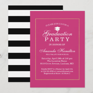 Modern Classic pink gold Frame Graduation Invitation
