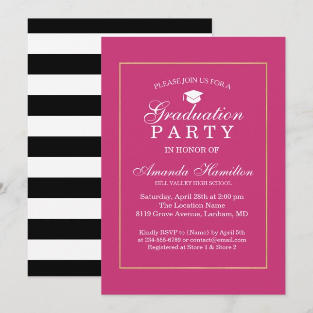 Modern Classic pink gold Frame Graduation Invitation (Front/Back)