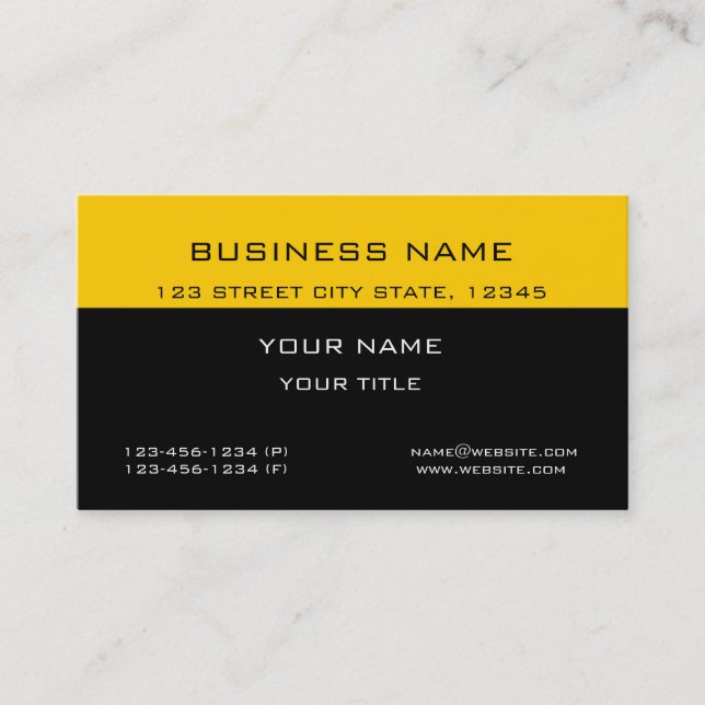 Modern Classic Professional Yellow Black Business Business Card (Front)
