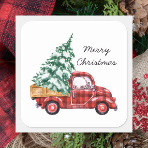 Modern Classic Red Christmas Truck  Square Sticker