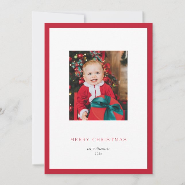 Modern Classic Red Frame Christmas Photo Card (Front)