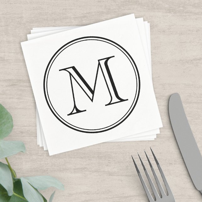 Modern Classic Round Black Monogram Napkin (Creator Uploaded)