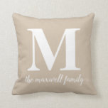 Modern Classic Rustic Beige Monogram Family Script Cushion<br><div class="desc">Classic Elegant Chic Monogram Family Script Throw Pillow
You can easily customise the colour of the text with the 'Customise' tool or feel free to contact me.</div>