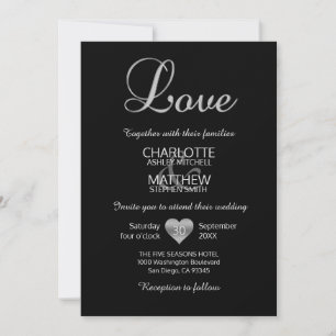 Modern Classic Silver White Black LOVE Wedding Invitation