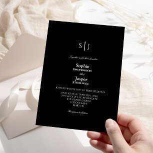 Modern Classic Simple Black Monogram Wedding Invitation