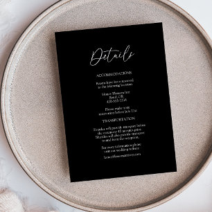 Modern Classic Simple Black Wedding Details Enclosure Card