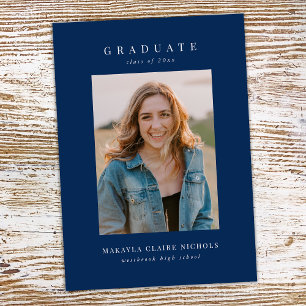 Modern Classic Simple Blue Two Photo Graduation Announcement