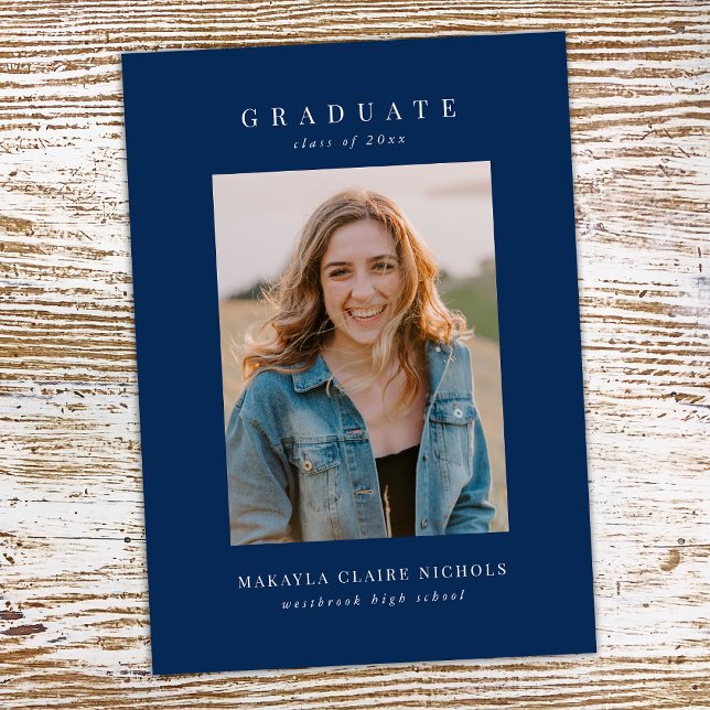 Modern Classic Simple Blue Two Photo Graduation Announcement (Creator Uploaded)