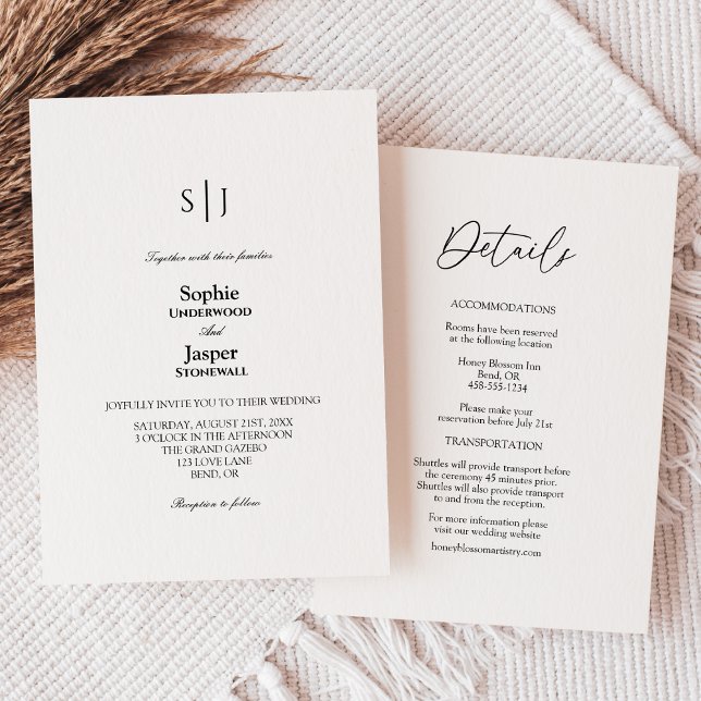 Modern Classic Simple Monogram All In One Wedding Invitation (Creator Uploaded)