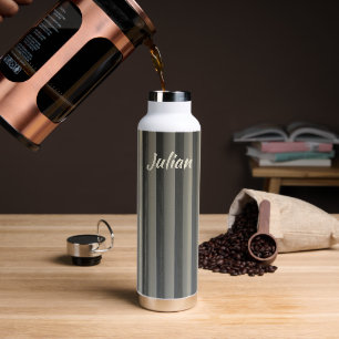 Modern Classic Smokey Grey Stripes with Name Water Bottle
