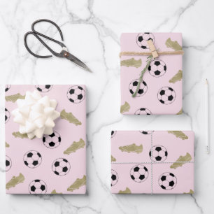 Modern Classic Soccer Cleats Ball Blush Pink Wrapping Paper Sheet